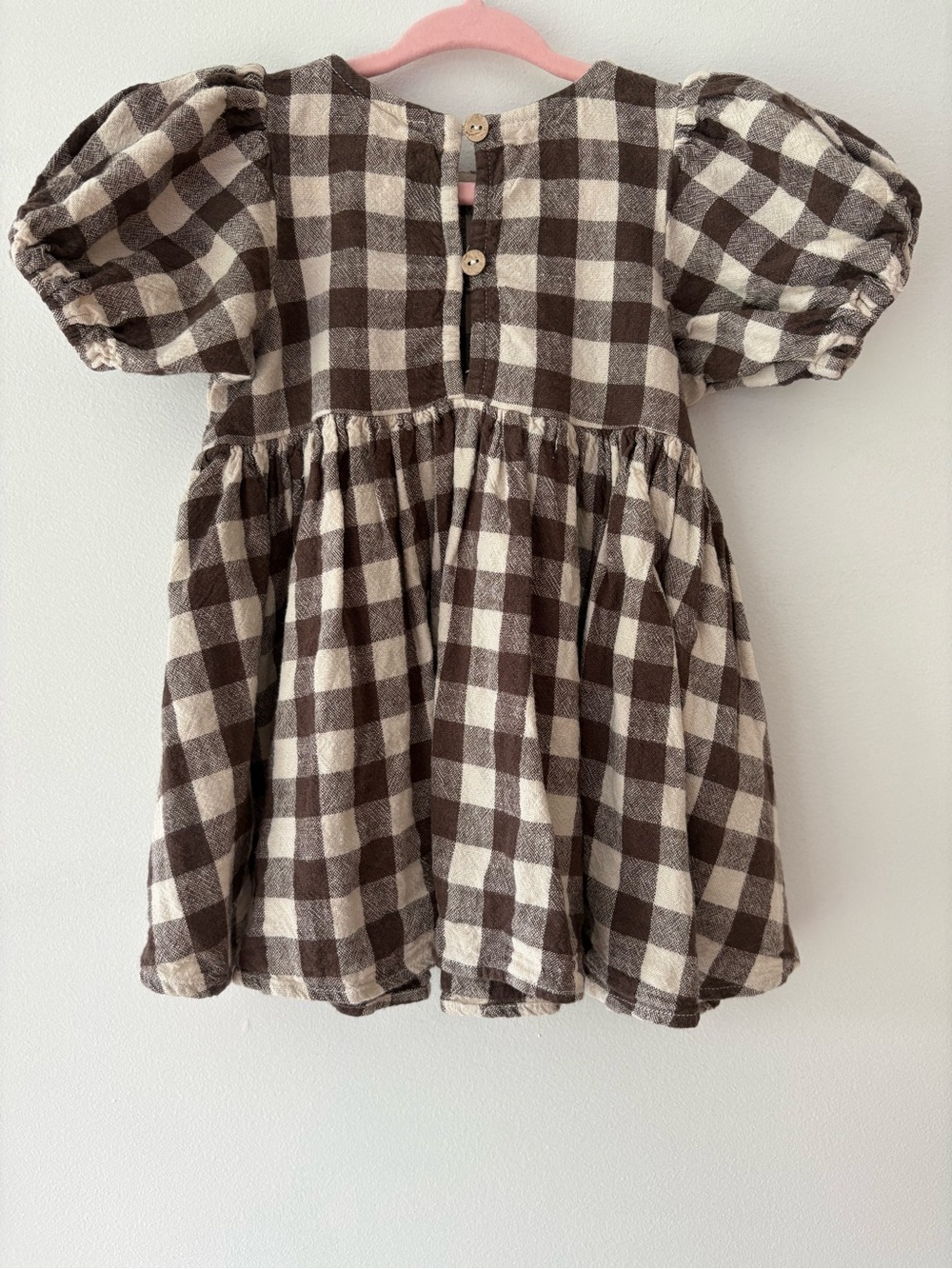 Rylee + Cru Brown and Cream Gingham Dress with Puff Detail